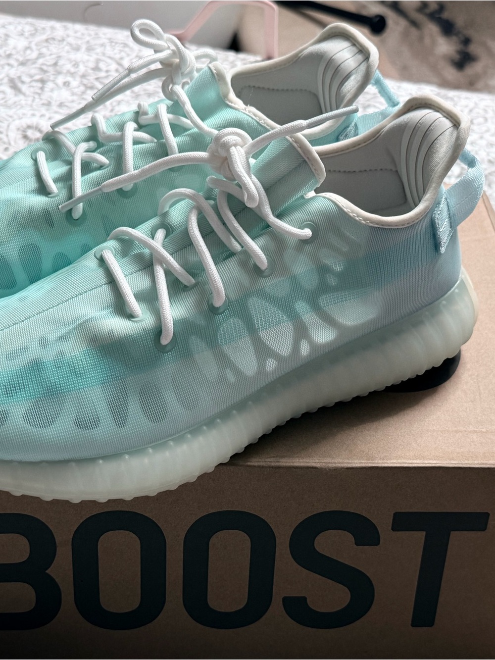 adidas Mint Aqua and White Low-Top Lace Sneakers